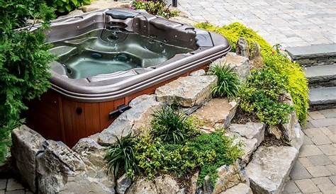 Surrounding For Hot Tub With Stone Wall Patio Backyard