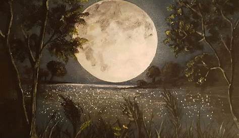 Tableau Peinture Lune Clair De Clair De , , Acrylique