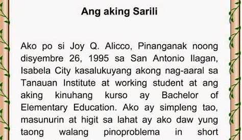 PERFORMANCE TASK NO. 3 Sumulat ng talata tungkol sa sarili gamitang