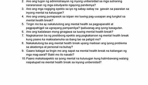 Tanong Tungkol SA Mental Health Break - GROUP 6 PANANALIKSIK 10