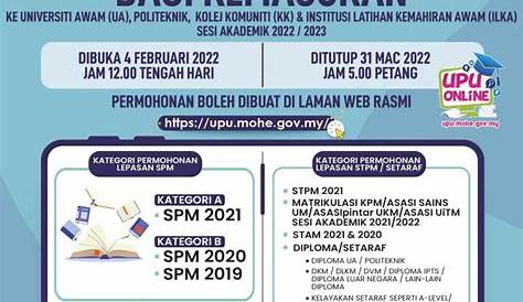 Tarikh Penting Kemasukan IPT Pelajar Lepasan SPM & STPM/Setaraf Sesi