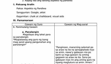 Banghay Aralin sa Filipino - Layunin a. Naibibigay ang kahulugan ng