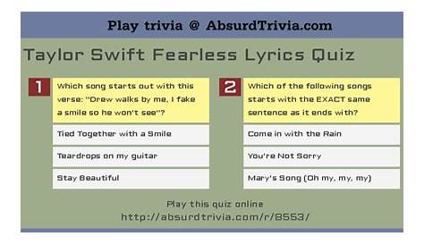 Taylor Swift Fearless (TV) (opening lyrics) Quiz By turshiev