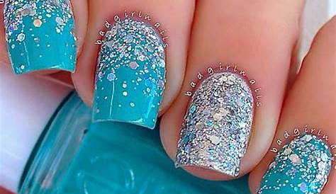 Teal Nails With Glitter Blue Faded Thinking Of These For Winter Solstace