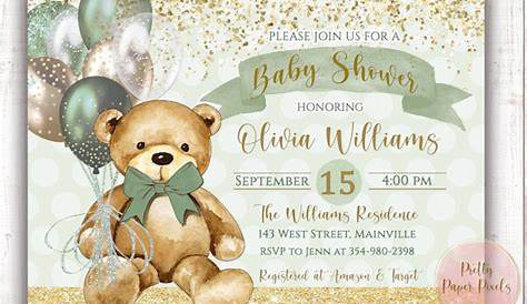 teddy bear baby shower invitations templates free | Invitaciones, Bautismo