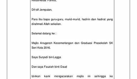 Teks Pengacara Majlis Anugerah Kecemerlangan Dan Graduasi Prasekolah