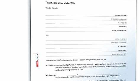 Testament - Vorlage, Muster & Vordruck kostenlos downloaden