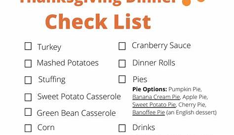 Thanksgiving Dinner List Of Food Thanksgiving Meal Checklist Easy