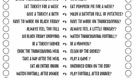 Would You Rather Thanksgiving FREE Printable Learn New Games
