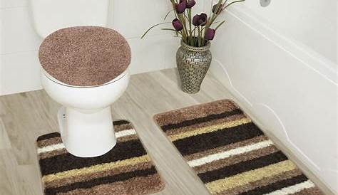 5 PIECE BATH RUG, CONTOUR, LID, TANK LID & TANK COVER SET, BROWN