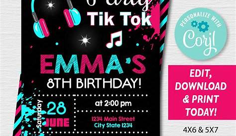 TIKTOK BIRTHDAY PARTY INVITATION | Party invitations, Invitations