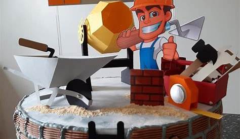Topper de bolo Pedreiro | Festa de arte infantil, Bolo de construção