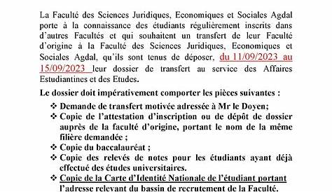 Exemple d'une demande de transfert de faculté au Maroc - Fsjes Master