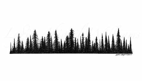 Pine Tree Line Silhouette - Pine Trees Clipart Black And White, HD Png