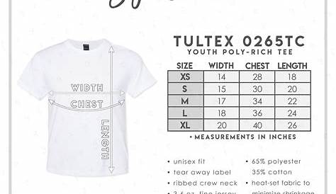 Tultex 265TC Size Color Chart 9 COLORS Tultex Youth Etsy