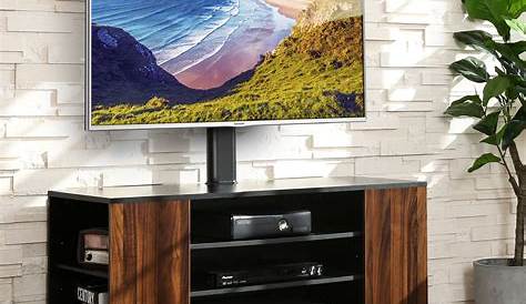 Fitueyes Modern Floor TV Stand Black with Swivel Mount, Height