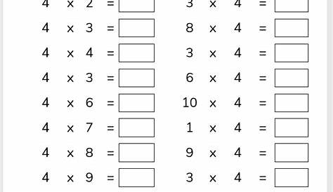 Times Tables for kids - 4 Times Table Sheets