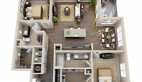 10 Awesome Two Bedroom Apartment 3D Floor Plans - Architecture & Design
