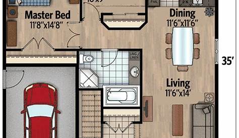 3 Bedroom Floor Plans With Garage - Small Modern Apartment