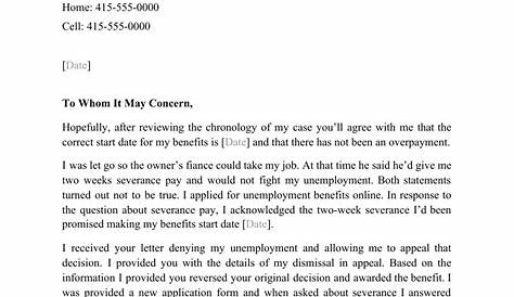 Unemployment Overpayment Appeal Letter Sample