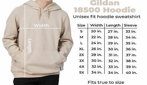 Hoodie Size Chart Unisex Gildan 18500 Size Chart Mockup S4XL Etsy