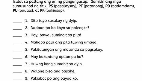 Mga Sagot Sa Uri Ng Pangungusap 1 Pdf Pagsasanay Sa Filipino Pangalan