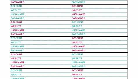 Username And Password Template Pdf