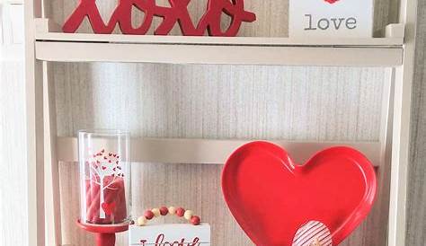 Valentine Shelf Decorations 's Day Are Displayed On Shelves In A Room