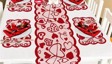 Valentine's Day Table Runner Placemats Red Heart Lace Table Runner