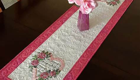 Valentine Table Runner Neutral S Embroidered Embroidered