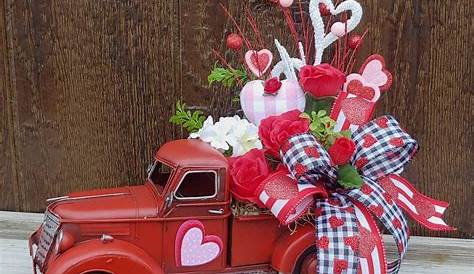 Valentine Truck Decor Vintage Style Red Metal Pickup Man Cave Day