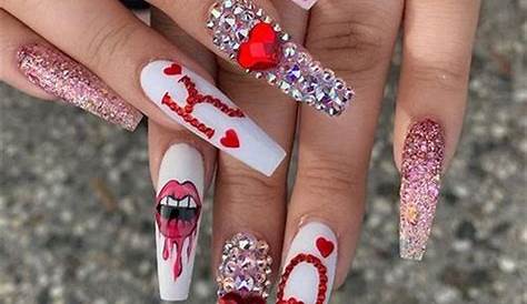 Valentines Day Nails Acrylic Coffin With Letter