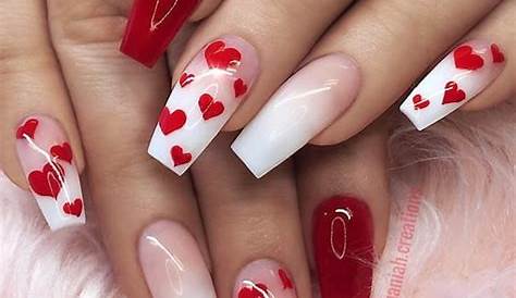 Valentines Day Nails Coffin Heart