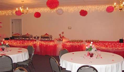 Red church altarscape for Valentine's Day. Church altar decorations