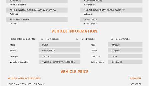 Vehicle Purchase Order Template Pdf