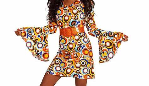 Vestito disco anni 70 multicolore da donna