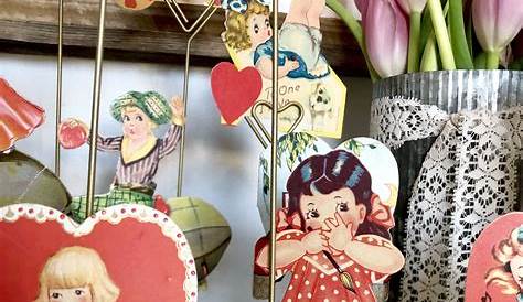 Vintage Valentines Day Decor Inspired Valentine German Dresden Ornament Hearts Angel