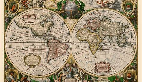 1850 Vintage World Map Art on Canvas Vintage Map Set for - Etsy