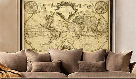 Antique Old Vintage V1 by World Map | Framed canvas | Wall art print HD