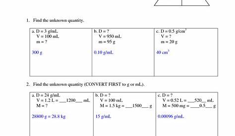 Volume And Density Worksheet Answer Key