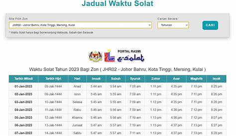 Takwim Waktu Solat Johor 2023 / 1444H
