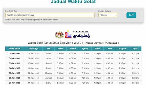 Takwim Waktu Solat Selangor 2023