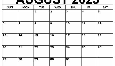 August 2023 Calendar | Templates for Word, Excel and PDF