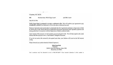 Settlement Letter from Wells Fargo – Consumer DEBT HELP ASSOCIATION