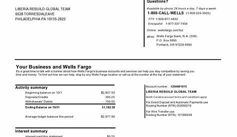 USA Wells Fargo bank statement template in Word and PDF format | Aslitheme