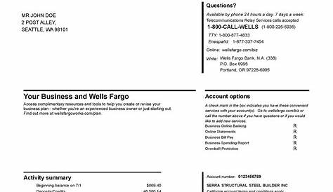 Wells Fargo Bank statement