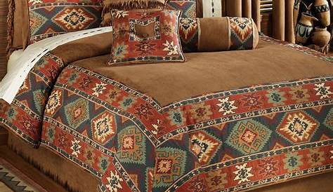 3 Piece Western Cabin Lodge Comforter Set Brown/Teal Horseshoe, Horse