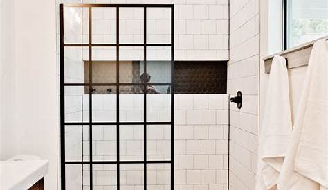 White And Black Diamond Mosaic Tile Floor For Shower With Glass Door