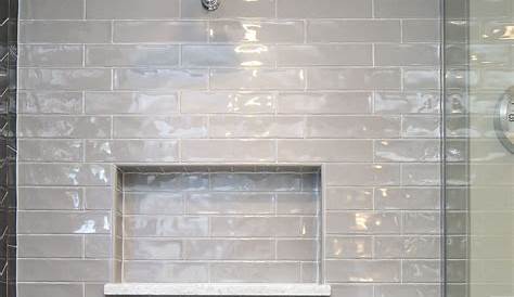 Shower with Gray Mosaic Border Tiles - Transitional - Bathroom | Grey