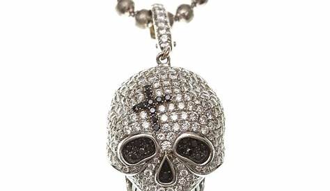 Skull and Bones Diamond Pendant 14K White Gold Skull Head | Etsy